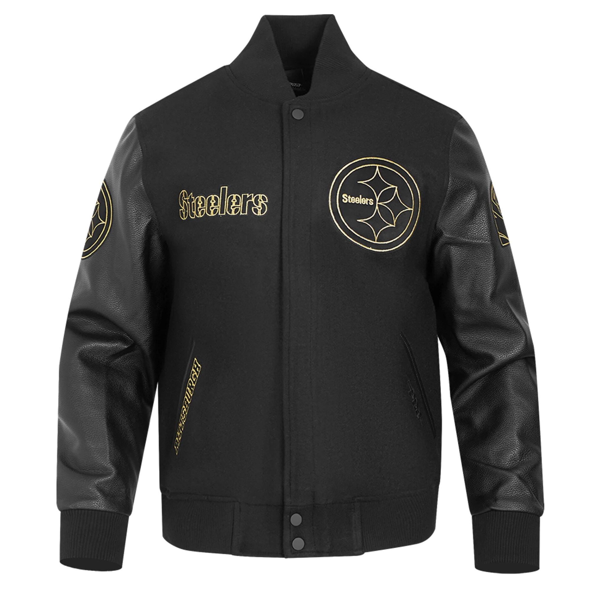 Pittsburgh Steelers Black & Gold Wool/Leather Black Varsity Jacket