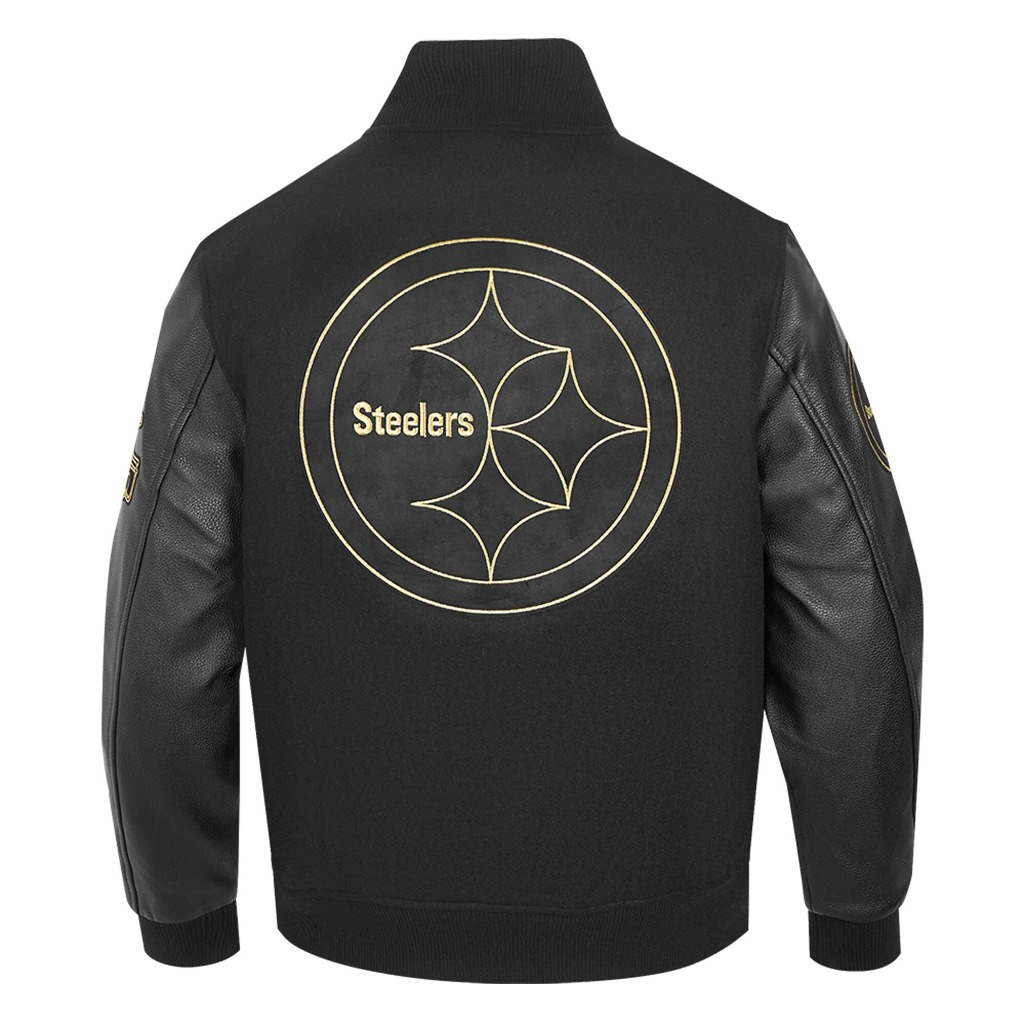 Alternative view of Pittsburgh Steelers Black & Gold Wool/Leather Black Varsity Jacket
