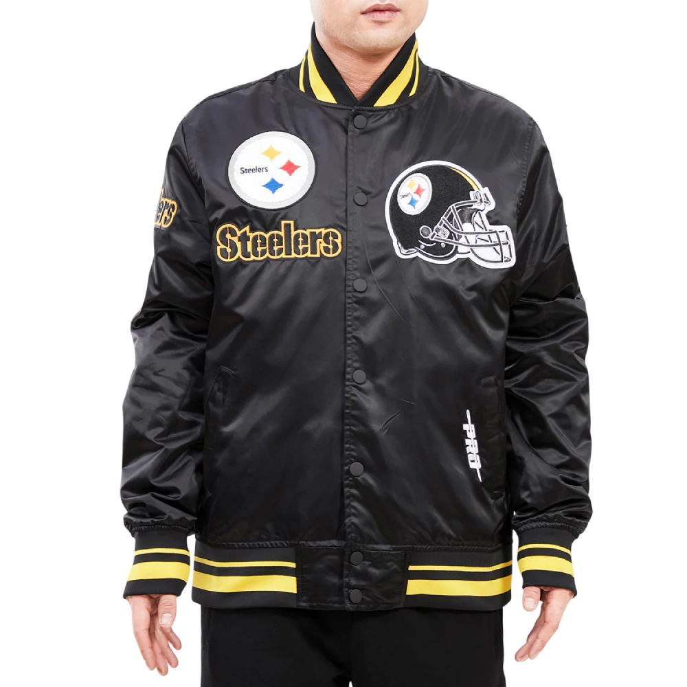Pittsburgh Steelers Mashup Black Satin Varsity Jacket
