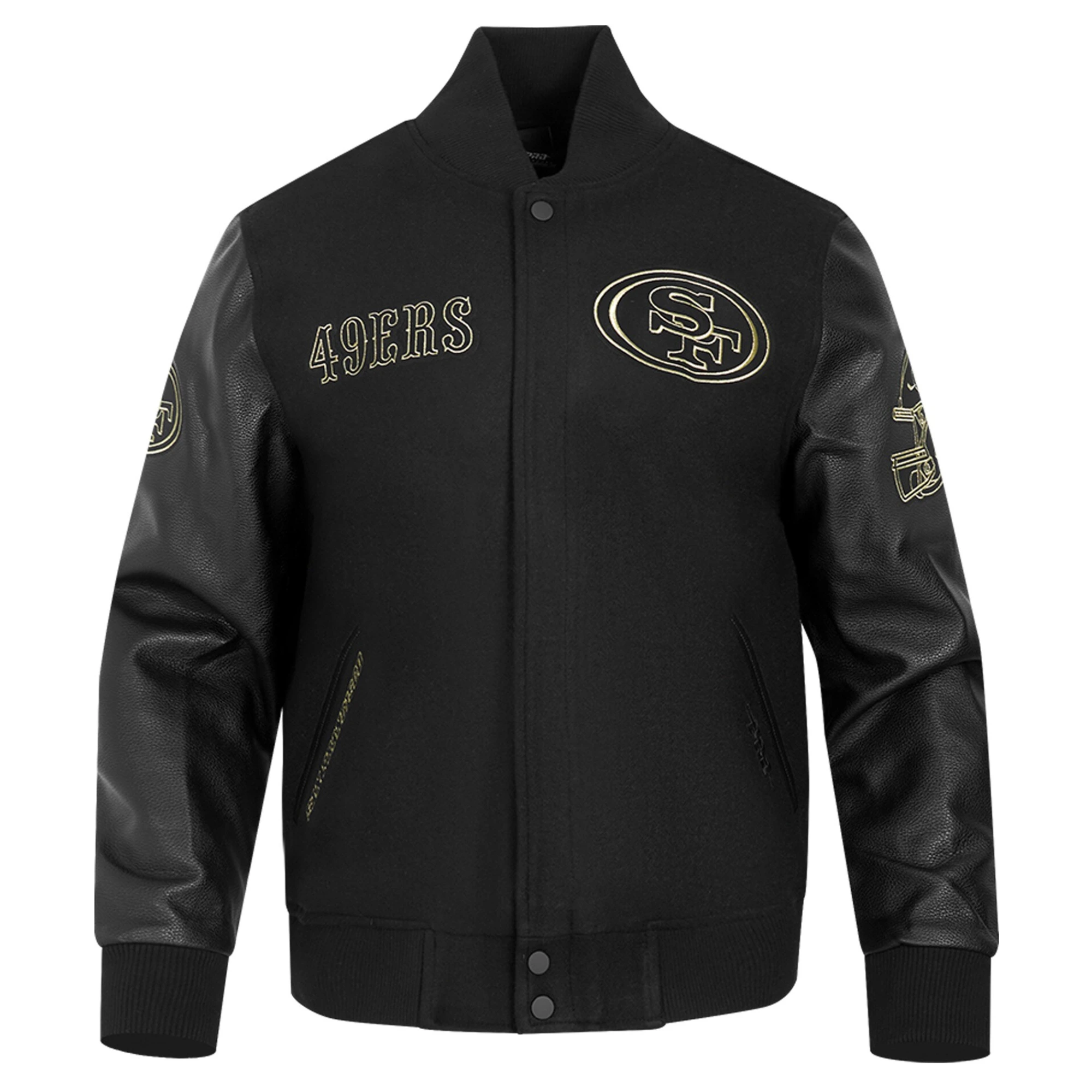 San Francisco 49ers Black & Gold Wool/Leather Black Varsity Jacket