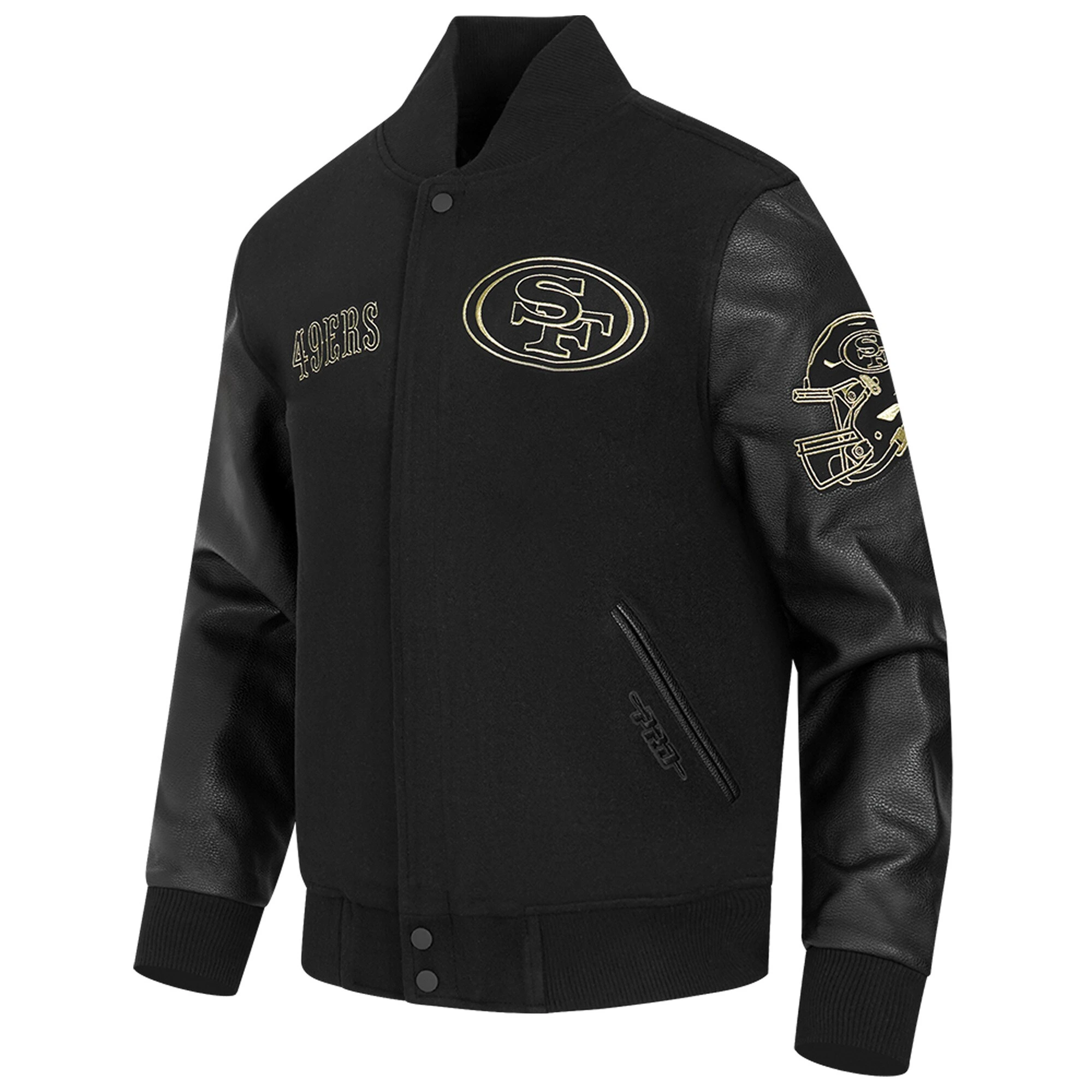 Alternative view of San Francisco 49ers Black & Gold Wool/Leather Black Varsity Jacket