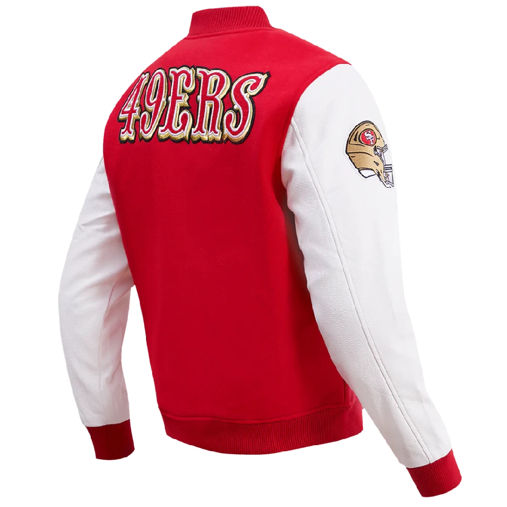 San Francisco 49ers Classic Red & White Wool & Leather Varsity Jacket - Image 3