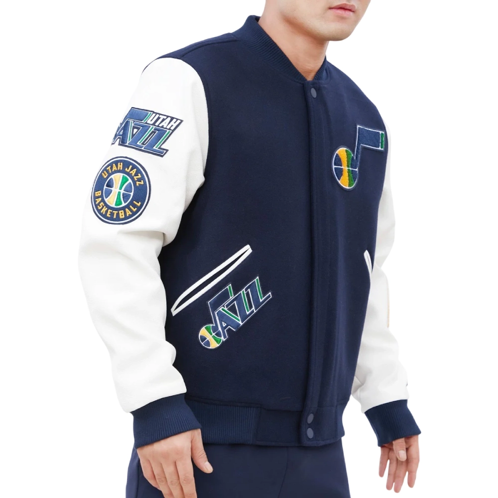 Alternative view of Utah Jazz Classic Navy & White Wool & Leather Varsity Jacket