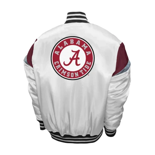 Alternative view of Alabama Crimson Tide Power Satin Varsity White Jacket