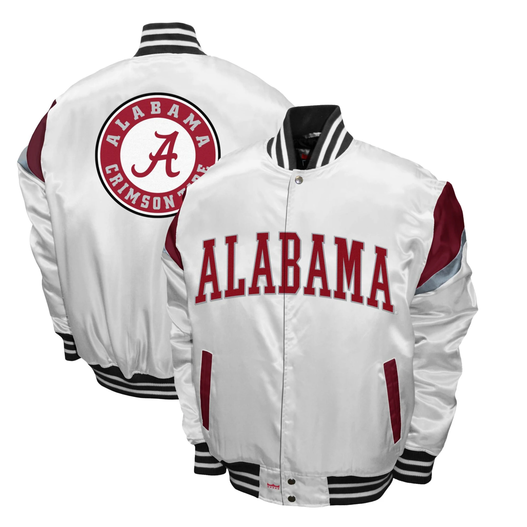 Alabama Crimson Tide Power Satin Varsity White Jacket - Image 3