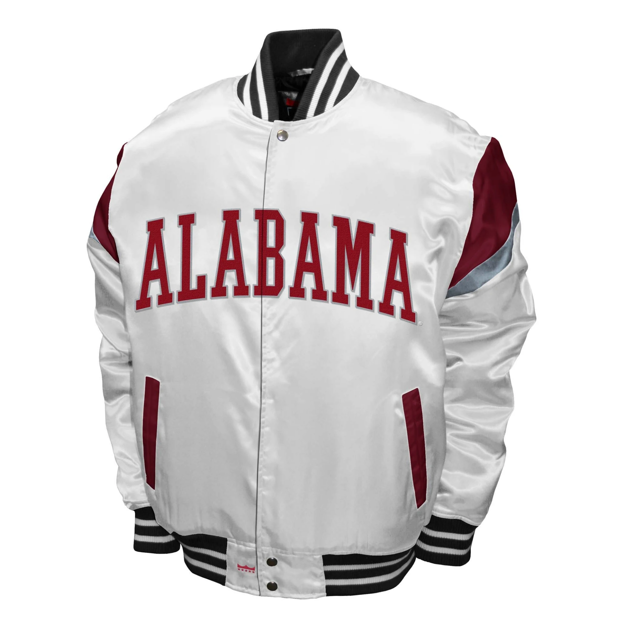 Alabama Crimson Tide Power Satin Varsity White Jacket
