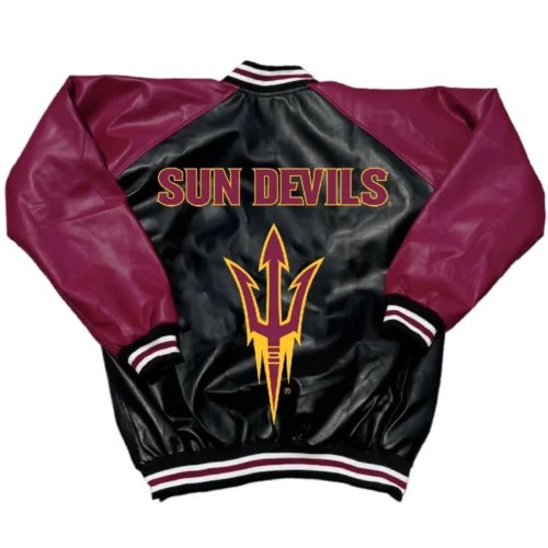 Alternative view of Arizona State Sun Devils Letterman Black & Maroon Leather Varsity Jacket