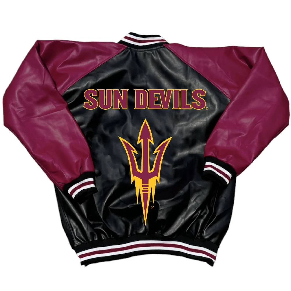 Arizona State Sun Devils Letterman Black & Maroon Leather Varsity Jacket - Image 2