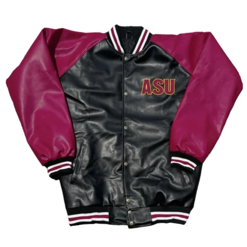 Arizona State Sun Devils Letterman Black & Maroon Leather Varsity Jacket