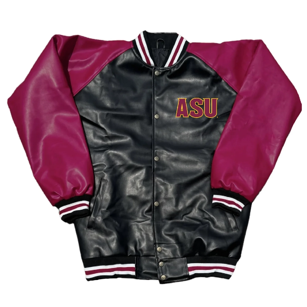 Arizona State Sun Devils Letterman Black & Maroon Leather Varsity Jacket