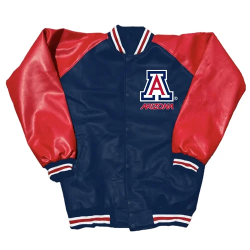 Arizona Wildcats Letterman Navy & Red Leather Varsity Jacket