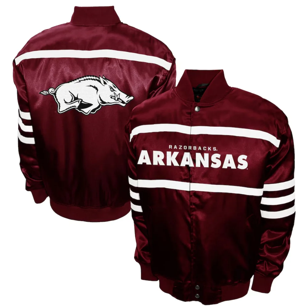 Arkansas Razorbacks 2nd Era Satin Varsity Jacket - Image 3