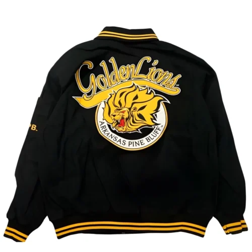 Alternative view of Arkansas Pine Bluff Golden Lions Vintage Black Satin Varsity Jacket