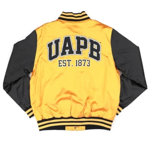 Alternative view of Arkansas Pine Bluff Golden Lions Baseball Yellow & Black Satin Varsity Jacket