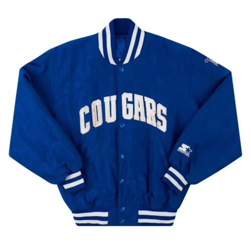 Brigham Young University 1990s Vintage Blue Satin Varsity Jacket