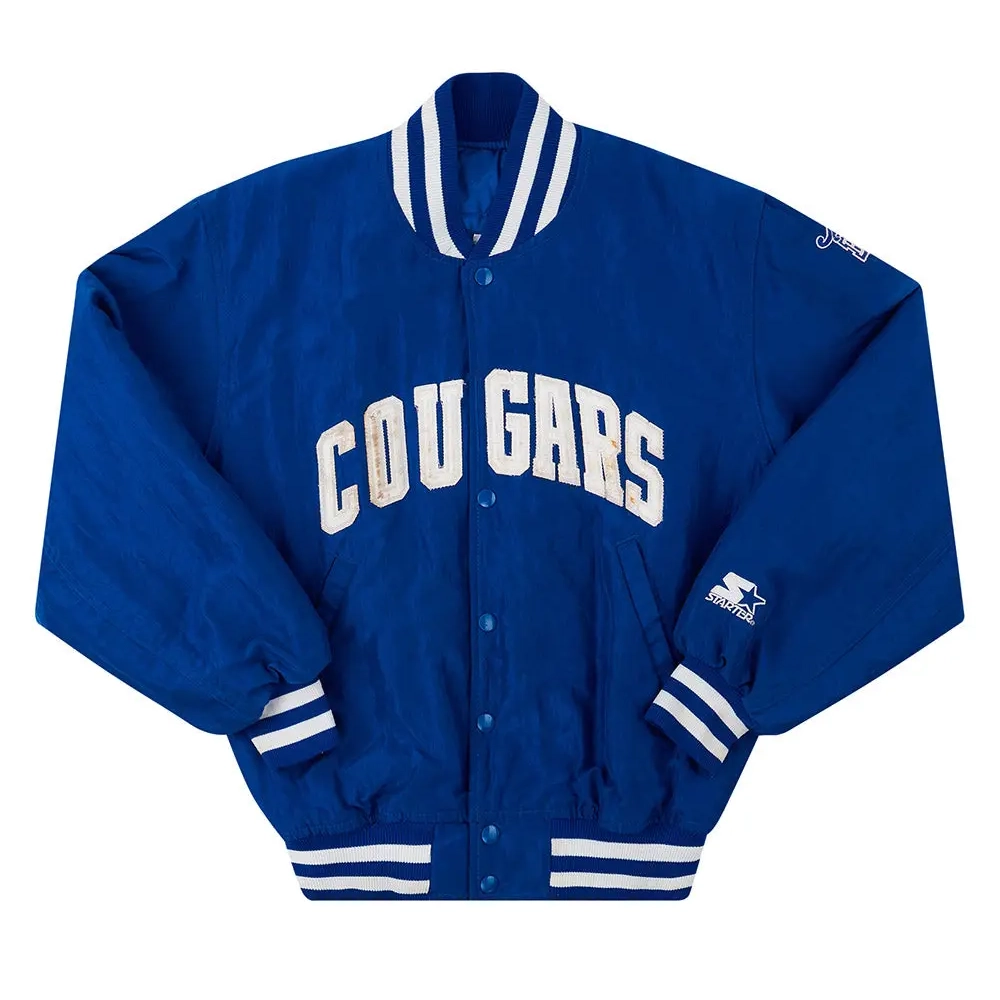 Brigham Young University 1990s Vintage Blue Satin Varsity Jacket