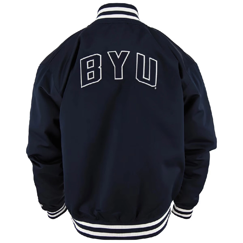 Brigham Young University Vintage Navy Satin Varsity Jacket - Image 4