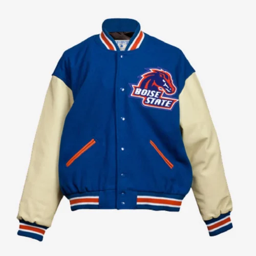 Boise State Broncos Vintage Blue & Cream Wool & Leather Varsity Jacket
