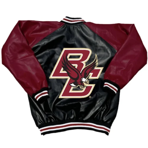 Alternative view of Boston College Eagles Letterman Black & Marron Leather Varsity Jacket