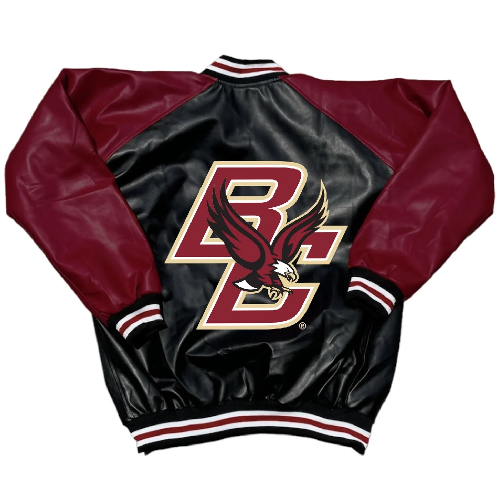 Boston College Eagles Letterman Black & Marron Leather Varsity Jacket - Image 2