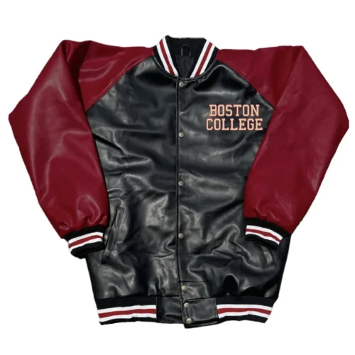 Boston College Eagles Letterman Black & Marron Leather Varsity Jacket