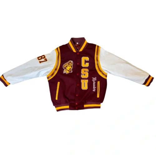 Central State Marauders Letterman Maroon & White Wool/Leather Varsity Jacket
