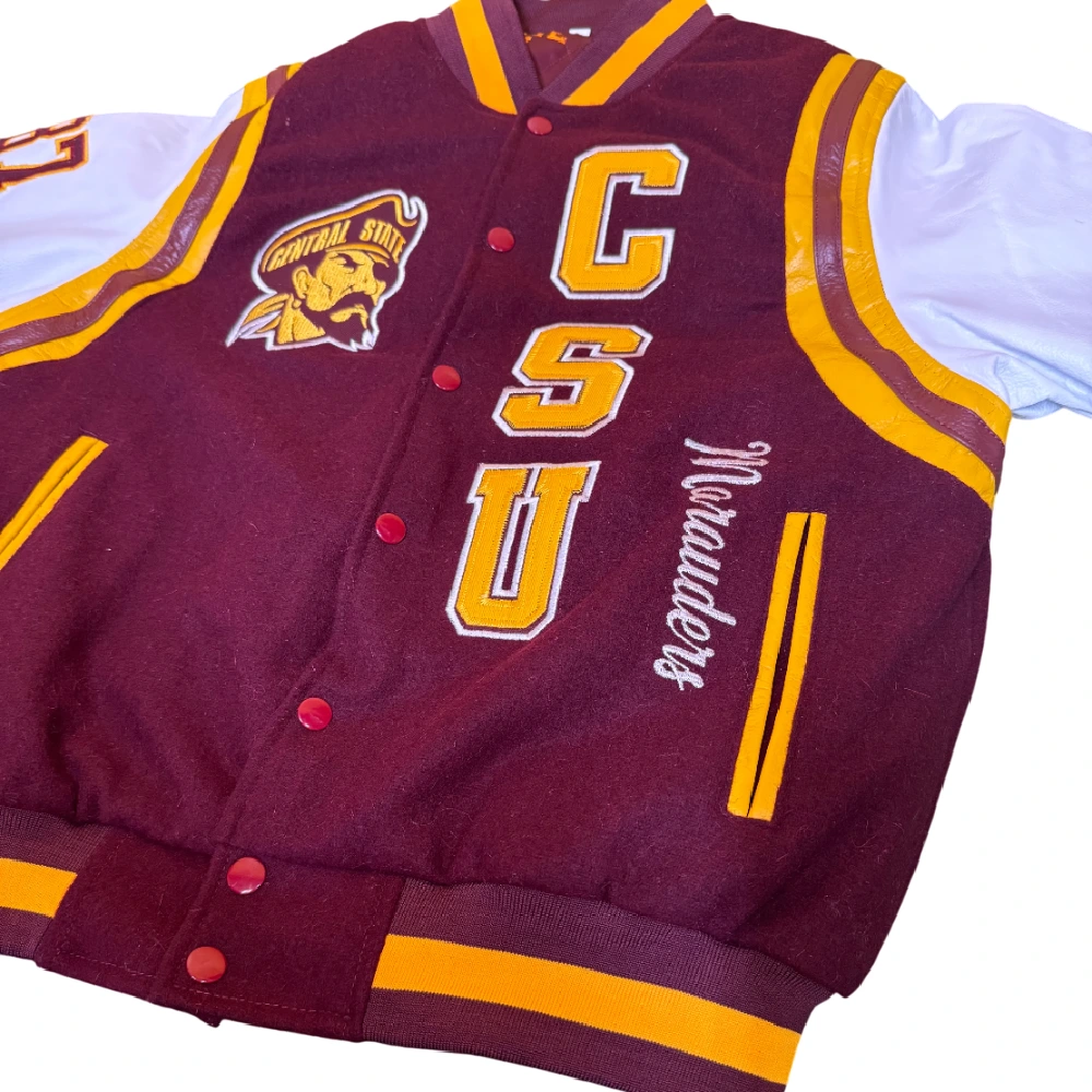 Central State Marauders Letterman Maroon & White Wool/Leather Varsity Jacket - Image 3