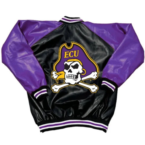 Alternative view of East Carolina Pirates Letterman Black & Purple Leather Varsity Jacket