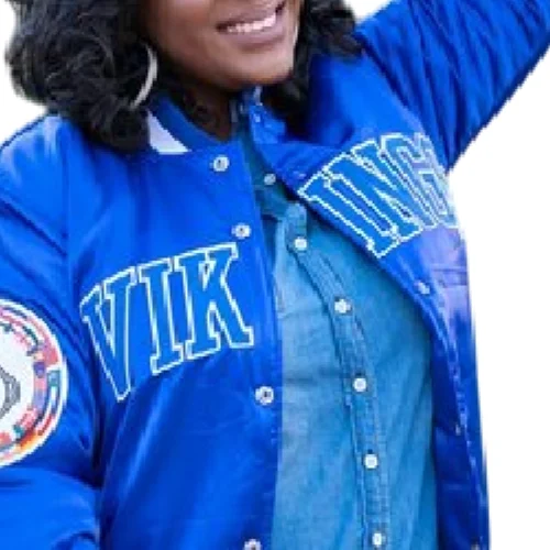 Elizabeth City State Vikings Vintage Royal Satin Varsity Jacket - Image 6