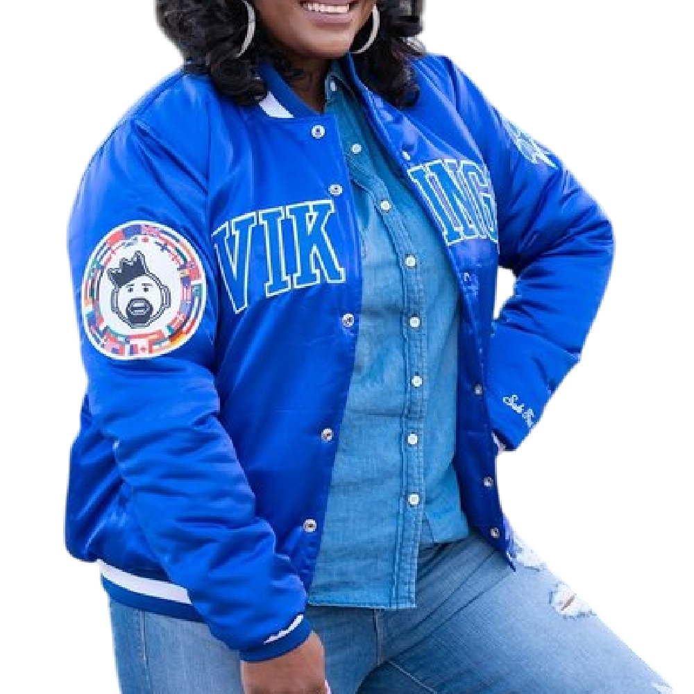 Elizabeth City State Vikings Vintage Royal Satin Varsity Jacket - Image 4