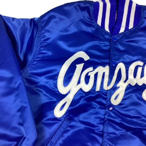 Gonzaga Bulldogs 1980s Vintage Blue Satin Varsity Jacket - Image 3