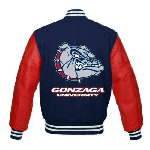 Alternative view of Gonzaga Bulldogs Vintage Navy & Red Wool & Leather Varsity Jacket