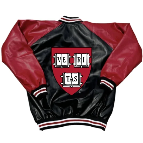 Alternative view of Harvard Crimson Letterman Vintage Black & Maroon Leather Varsity Jacket