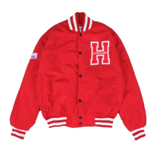 Harvard Crimson Vintage Red Ribbed Knitted Satin Varsity Jacket