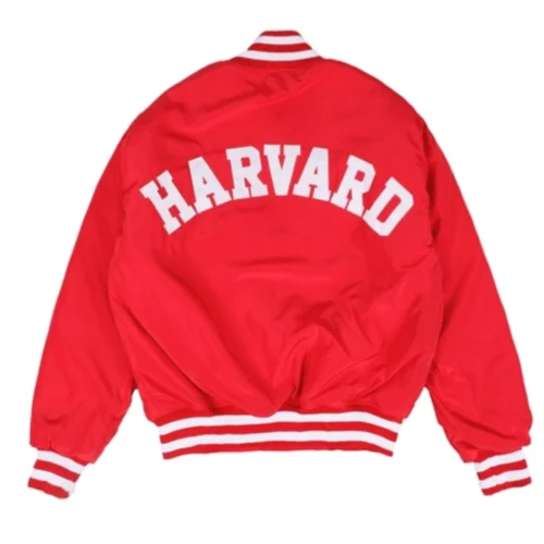 Alternative view of Harvard Crimson Vintage Red Ribbed Knitted Satin Varsity Jacket