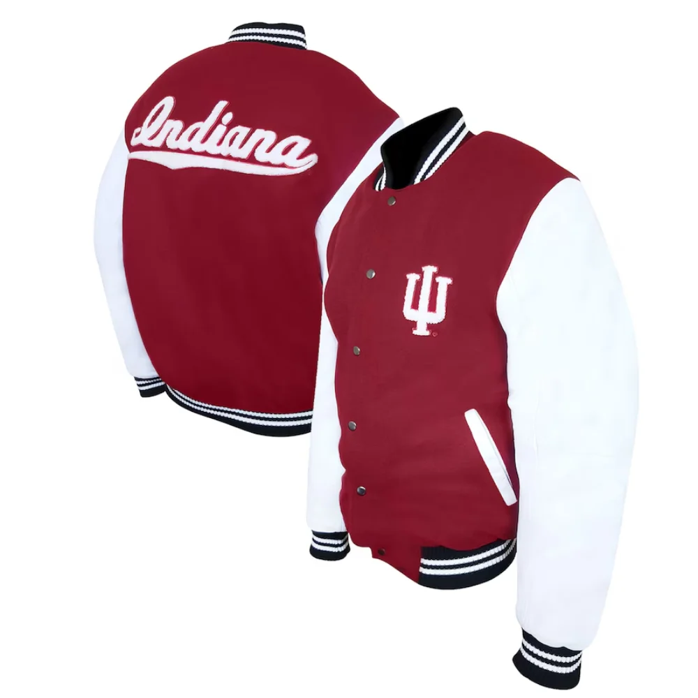 Indiana Hoosiers Graduate Maroon Wool & Leather Varsity Jacket - Image 3