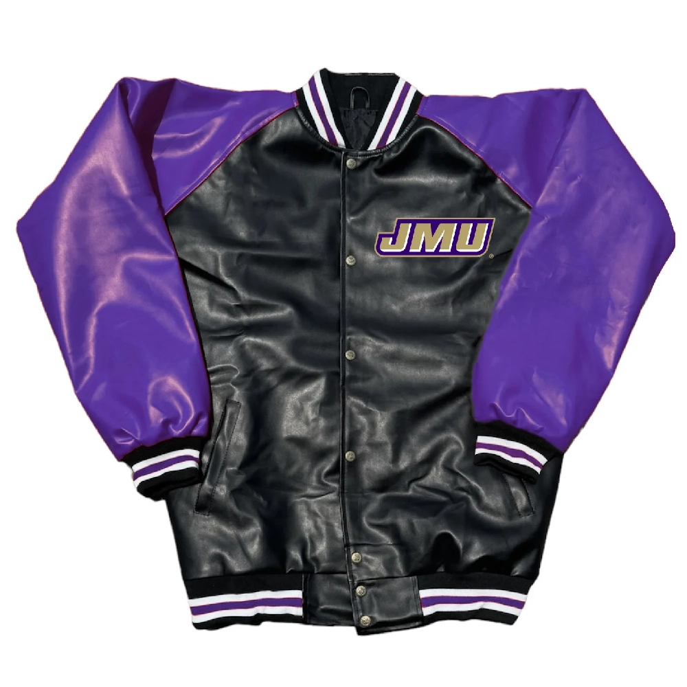 James Madison Dukes Letterman Black & Purple Leather Varsity Jacket