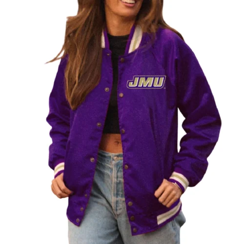 Women's James Madison Dukes Vintage Purple Satin Varsity Jacket