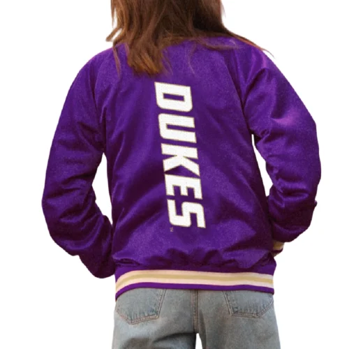 Alternative view of Women's James Madison Dukes Vintage Purple Satin Varsity Jacket