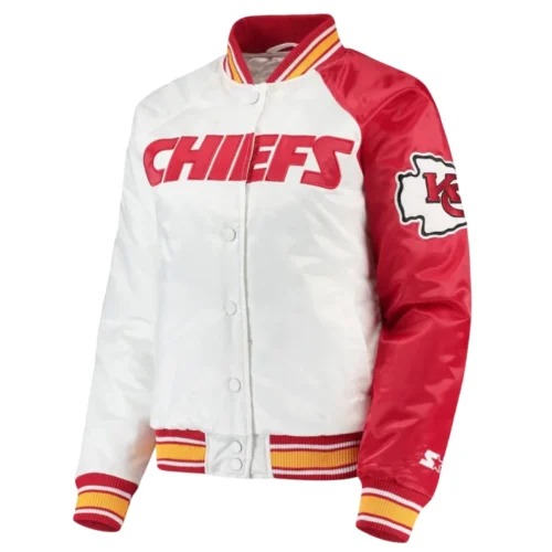 Kansas City Chiefs Dugout Spring Red & White Satin Varsity Jacket