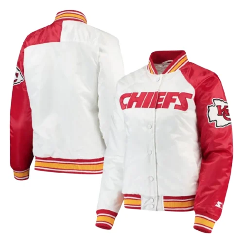Kansas City Chiefs Dugout Spring Red & White Satin Varsity Jacket - Image 3