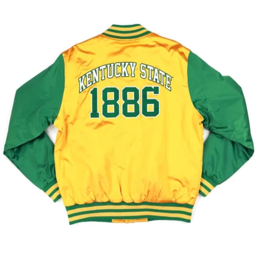 Alternative view of Kentucky State Thorobreds Baseball Yellow & Green Satin Varsity Jacket