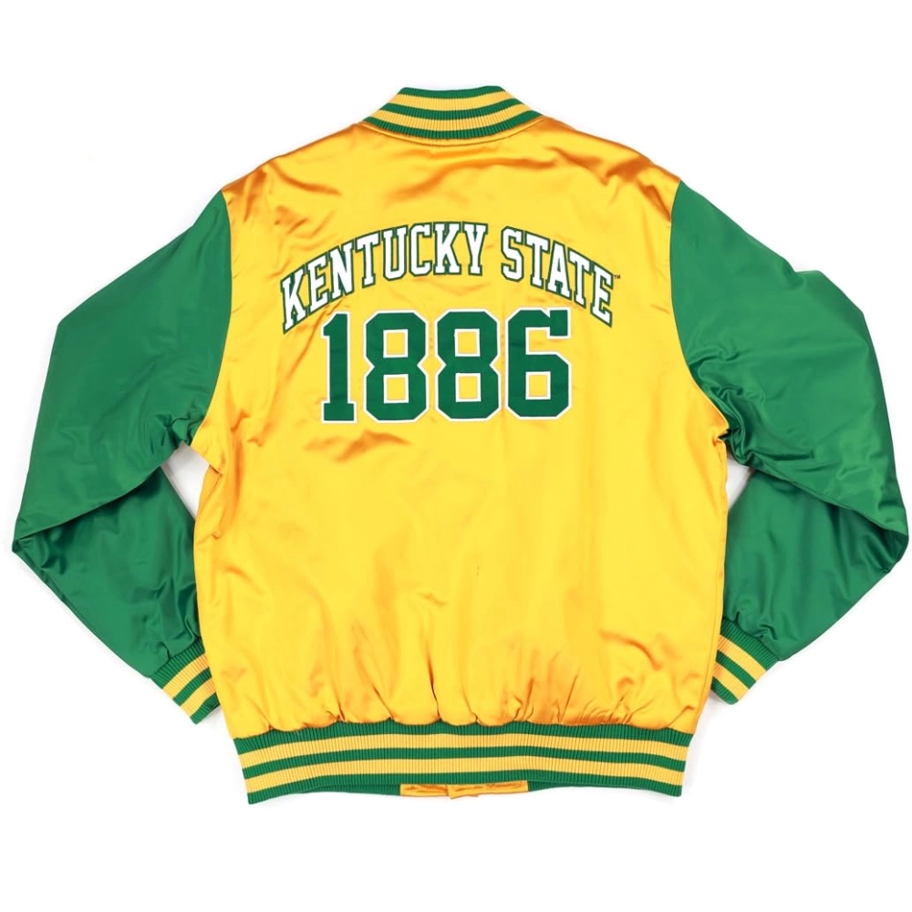 Kentucky State Thorobreds Baseball Yellow & Green Satin Varsity Jacket - Image 2