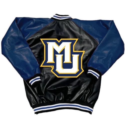 Alternative view of Marquette Golden Eagles Letterman Black & Navy Leather Varsity Jacket
