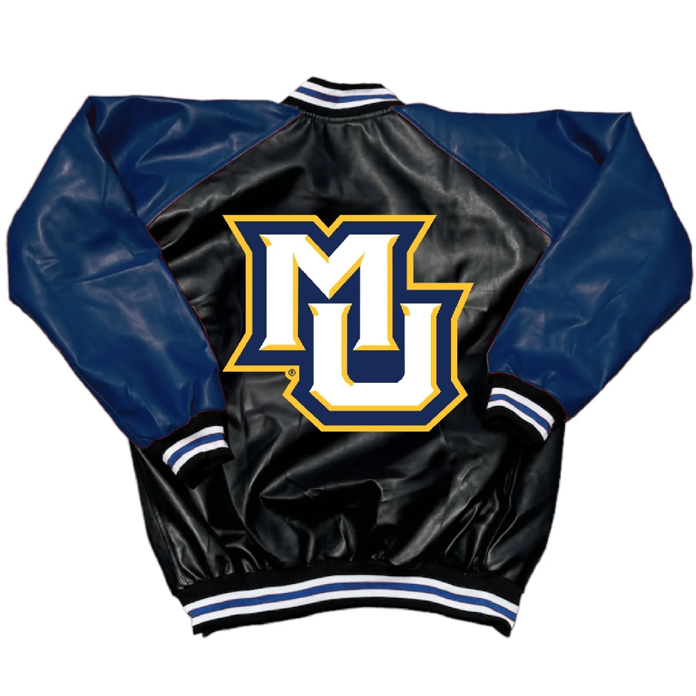 Marquette Golden Eagles Letterman Black & Navy Leather Varsity Jacket - Image 2