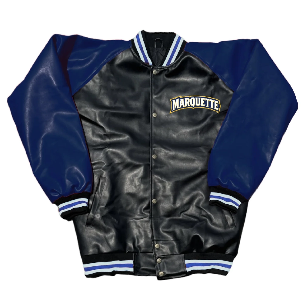 Marquette Golden Eagles Letterman Black & Navy Leather Varsity Jacket