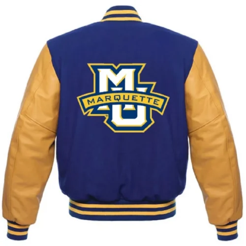 Alternative view of Marquette Golden Eagles Letterman Navy & Gold Wool & Leather Varsity Jacket