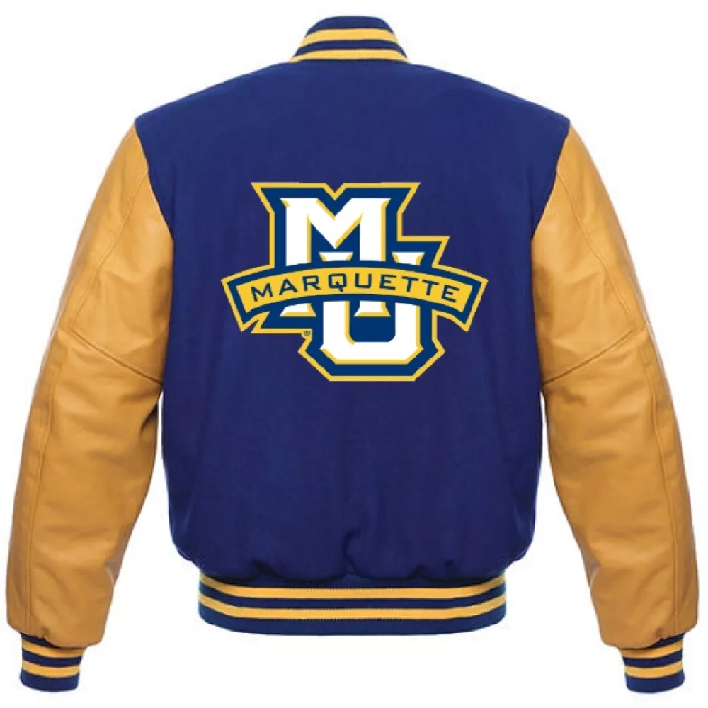 Marquette Golden Eagles Letterman Navy & Gold Wool & Leather Varsity Jacket - Image 2