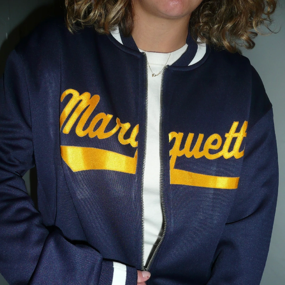 Marquette Golden Eagles Navy Wool Bomber Varsity Jacket - Image 4