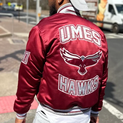 Alternative view of Maryland Eastern Shore Hawks Campus Remix Vintage Red Satin Varsity Jacket